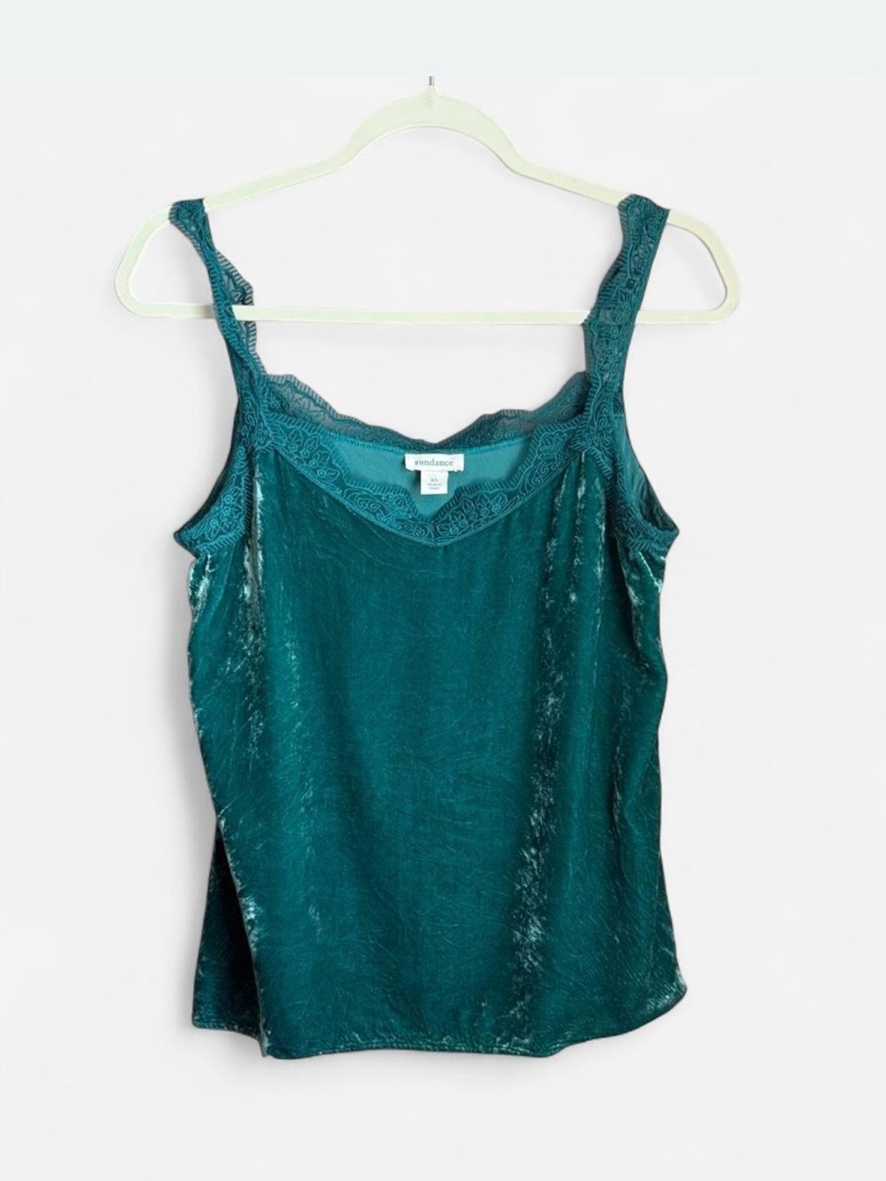 Sundance Teal Velvet Lace-Trim Camisole